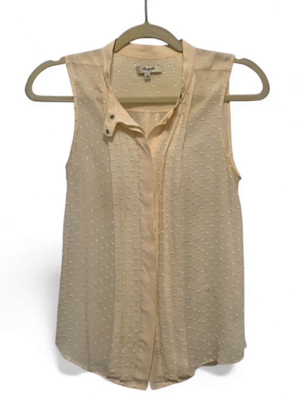 Madewell Silk Blend Cream Swiss Dot Sleeveless Button Down Tank Top